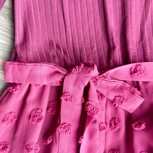 Burgundy Long Sleeve Textured Chiffon Skirt Belted Dress – Size S - Picture 8 of 14